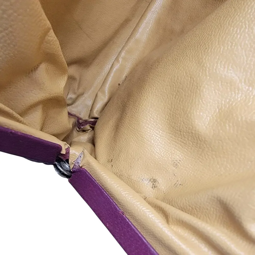 Vintage Lord & Taylor Plum Leather Clutch Bag Made in Italy Black Frame